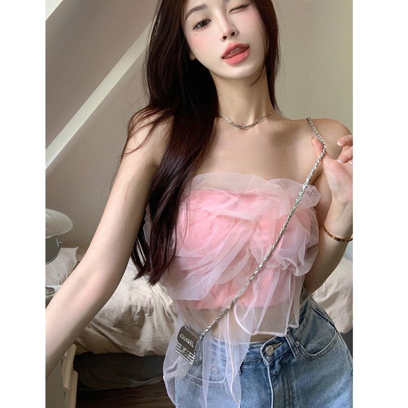 Áo Ống Ngắn Dáng Ôm Bằng Vải Gạc Màu Trơn Gợi Cảm Thời Trang Cho Nữ