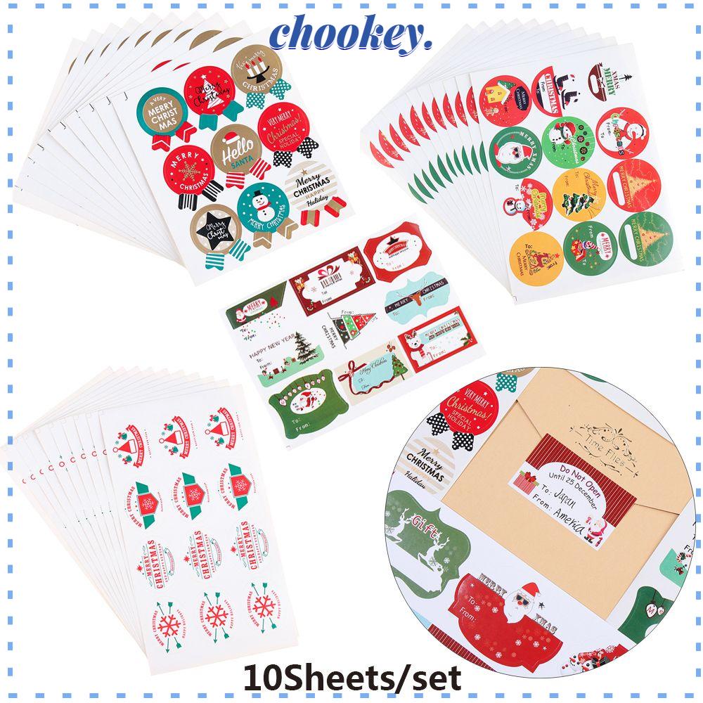 CHOOKEY Set 10 Tấm Nhãn Dán Trang Trí Bánh Kẹo Giáng Sinh Tự Dính