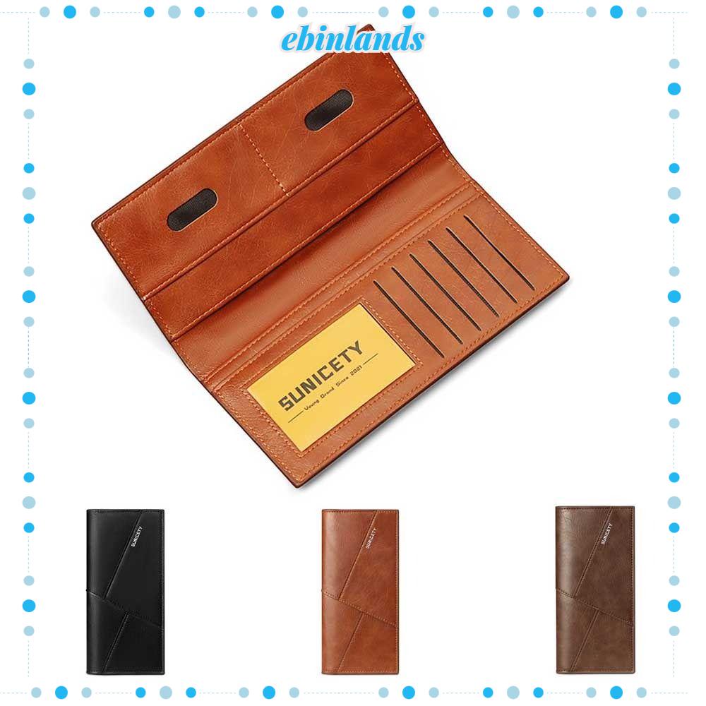 EBINLANDS Ví Da PU Gập Đôi Cỡ Lớn Đựng Thẻ Chống Trộm Thời Trang Cho Nam