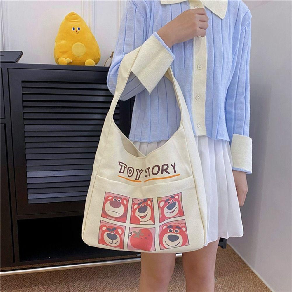 BLISS Túi Xách Canvas Cỡ Lớn In Họa Tiết Hoạt Hình Snoopy / Gấu / Dâu Tây Dễ Thương Cho Nữ