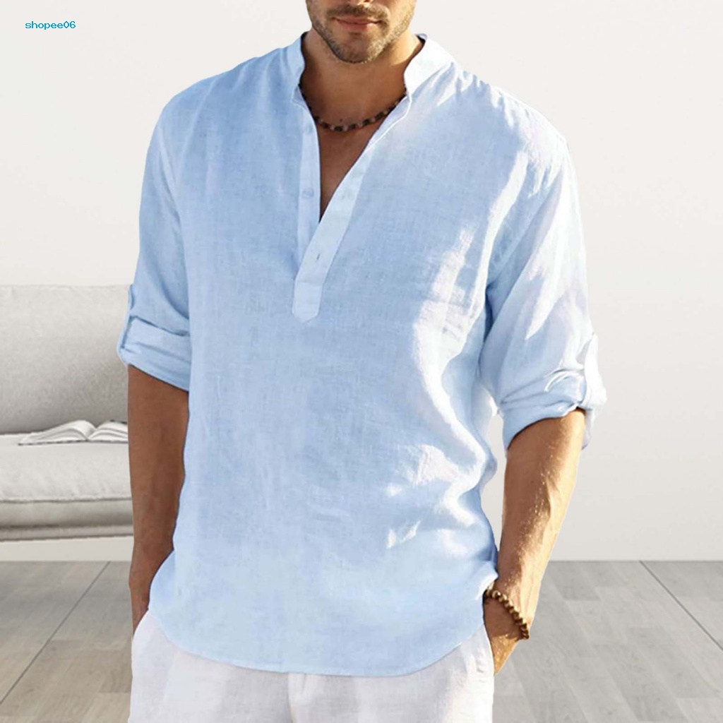 Áo Sơ Mi Nam Dài Tay Cổ Chữ V Màu Sắc Thanh Lịch