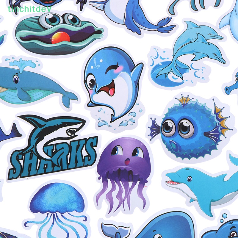 Bộ 49 Miếng Dán Hình Động Vật Biển Xanh Dương Dễ Thương Trang Trí Ván Trượt / Laptop