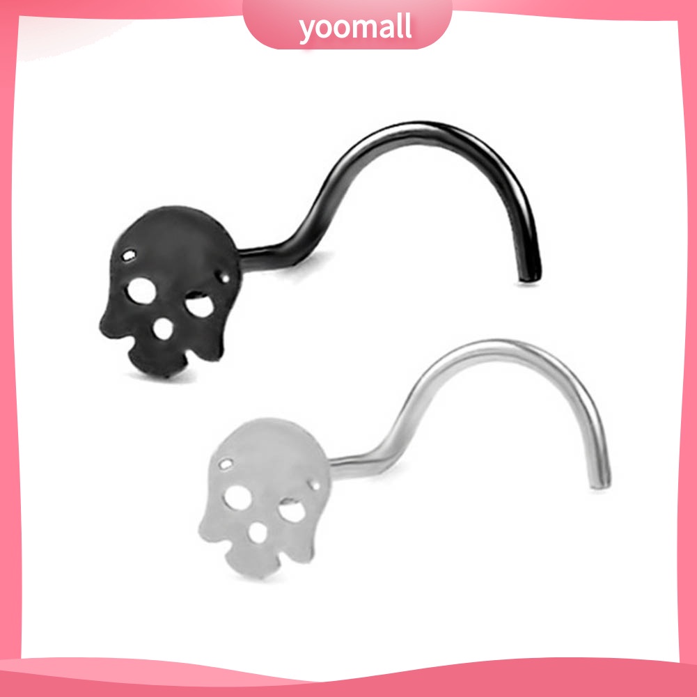 Set 2 Khuyên Mũi Hình Đầu Lâu Bằng Thép Không Gỉ Cá Tính