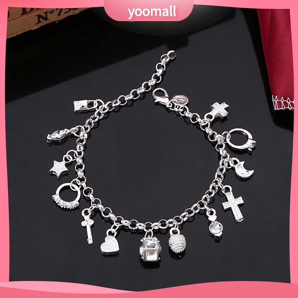 Vòng Tay Mạ Bạc Mặt Thánh Giá / Mặt Trăng / Ngôi Sao 13 Kiểu Thời Trang Cho Nữ