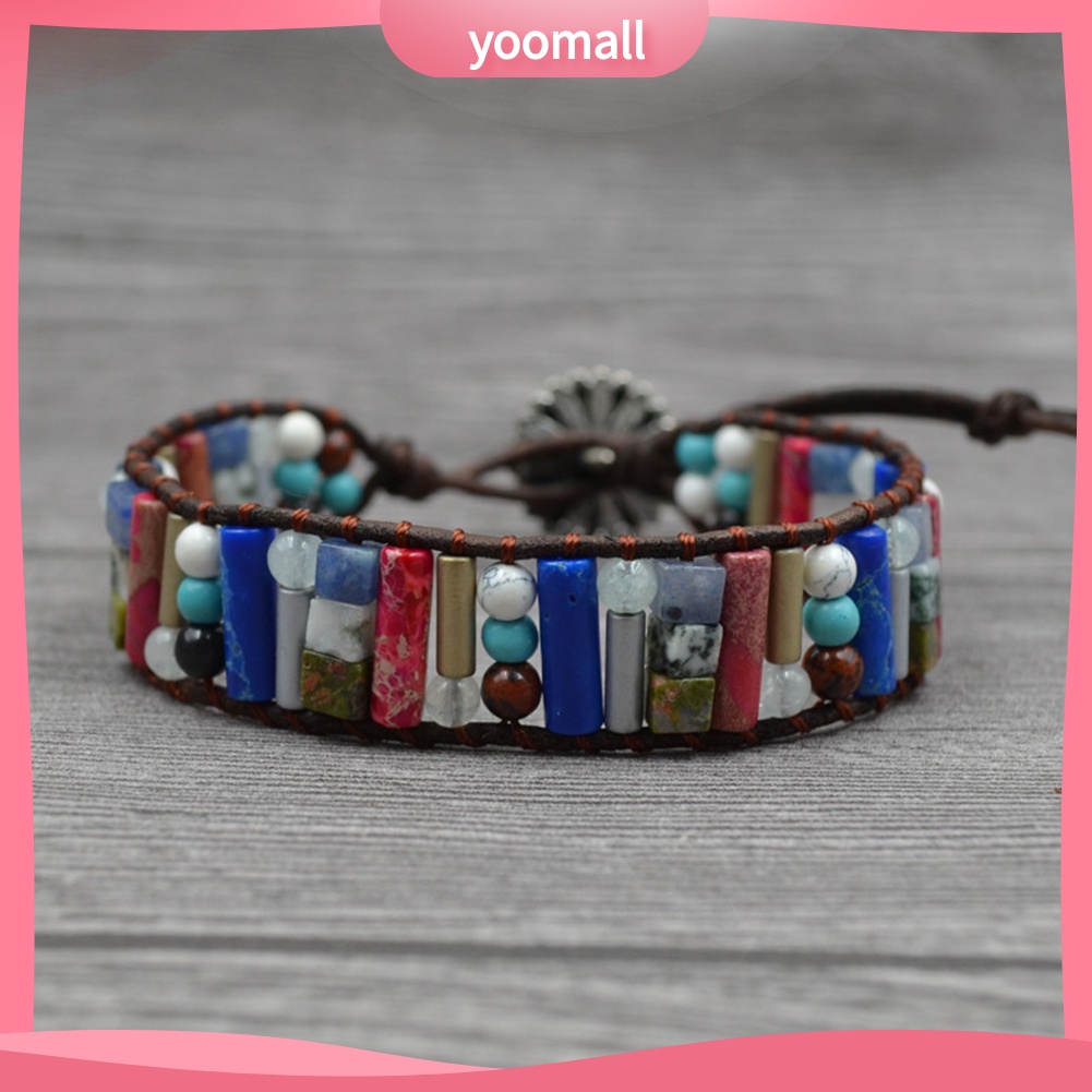 Vòng Tay Dây Da Giả Nhiều Lớp Đính Đá Quý Phong Cách Boho Cho Nữ