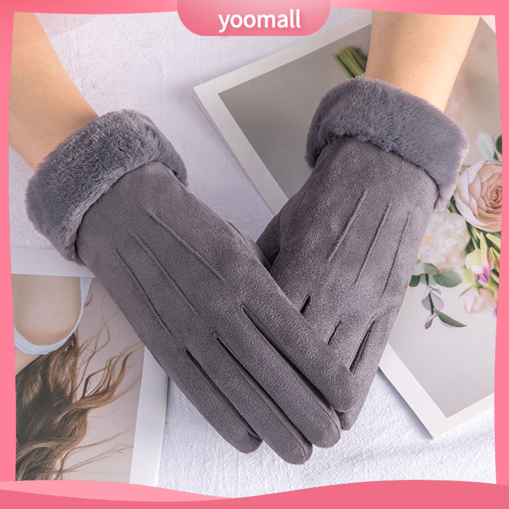 1 Đôi Găng Tay Da Lộn Lót Lông Dày Dặn Giữ Ấm Chống Rách Có Thể Chạm Màn Hình Cảm Ứng Cho Nữ