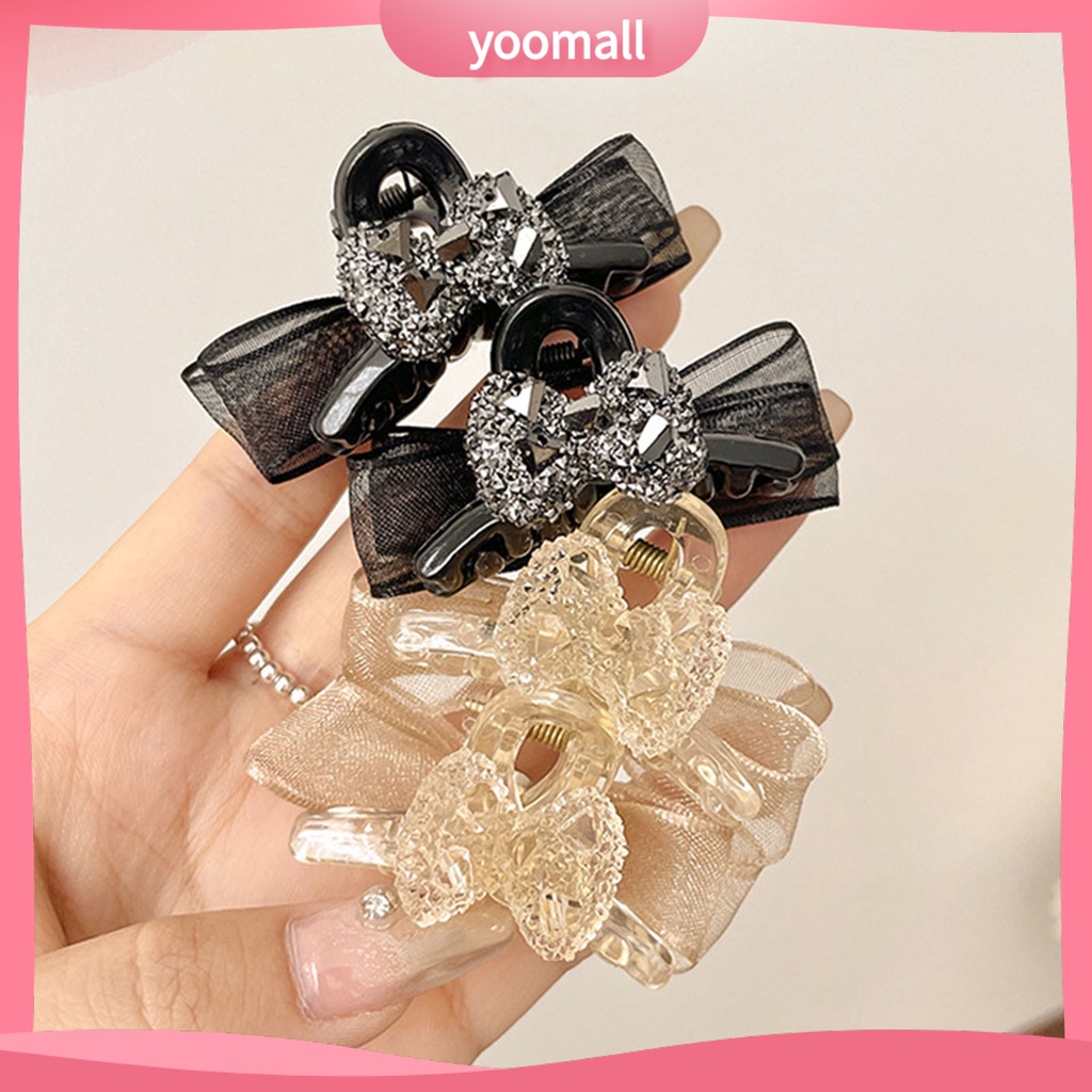 [YM] Kẹp Tóc Hình Nơ Đính Đá Hai Mặt Nhỏ Co Giãn Chống Trượt Trang Trí Tóc Tạo Kiểu Cho Nữ