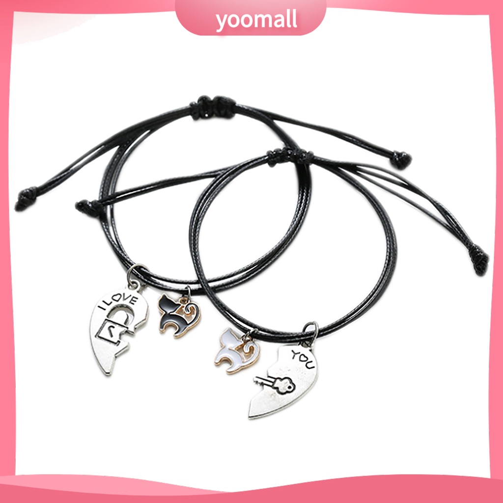 Bộ 2 Vòng Tay Dây Bện Mặt Hình Trái Tim Mở Có Thể Điều Chỉnh