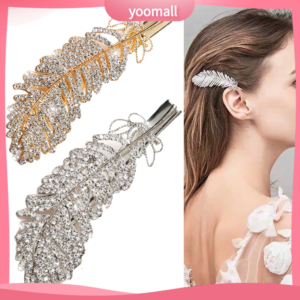 Kẹp Tóc Hợp Kim Hình Lông Vũ Đính Đá Lấp Lánh