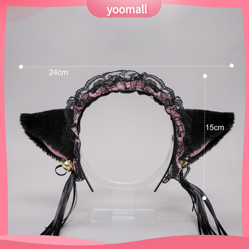 Băng Đô Tai Mèo Phối Ren Tua Rua Phong Cách Gothic Lolita Cho Nữ