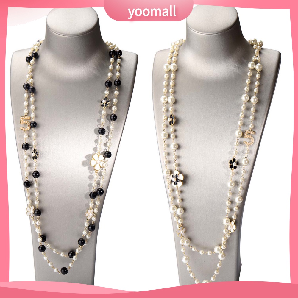 Vòng cổ Hai Lớp Mặt Số 5 Đính Ngọc Trai Nhân Tạo Thời Trang Dành Cho Nữ