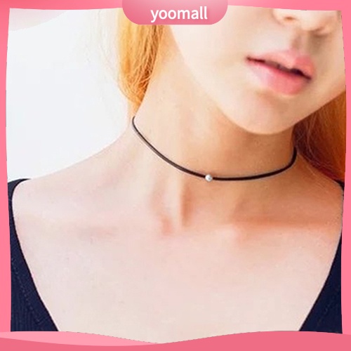 Vòng Cổ Choker Giả Da Đính Hạt Màu Đen Phong Cách Punk Cá Tính Dành Cho Nữ