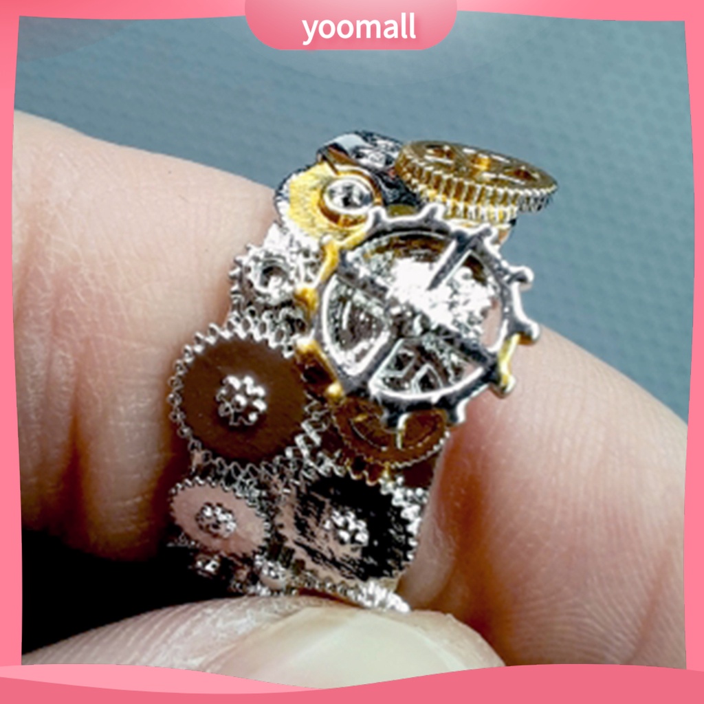 Nhẫn Hình Bánh Răng Thiết Kế Hình Học Phong Cách Vintage Dùng Làm Quà Tặng Đám Cưới