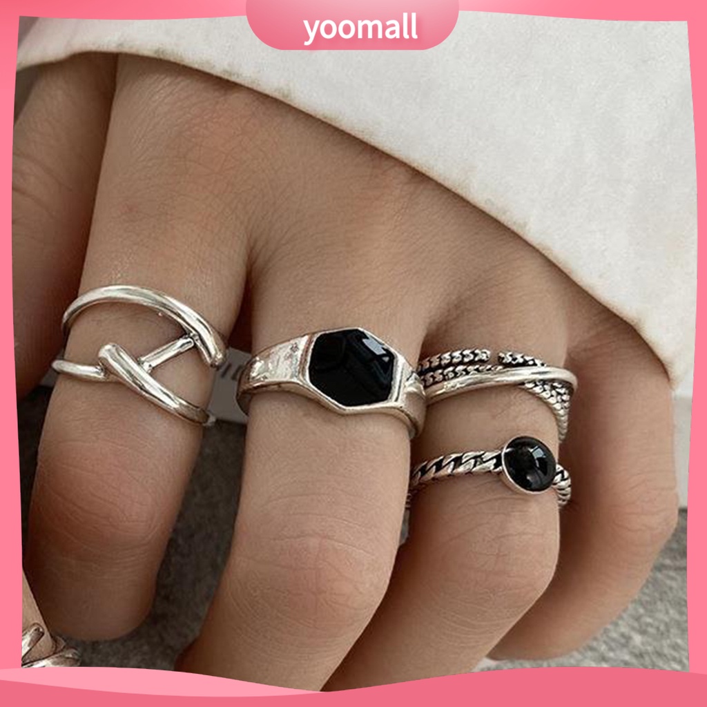 Set 7 Nhẫn Đeo Khớp Ngón Tay Kim Loại Đính Đá Thời Trang Cho Nữ