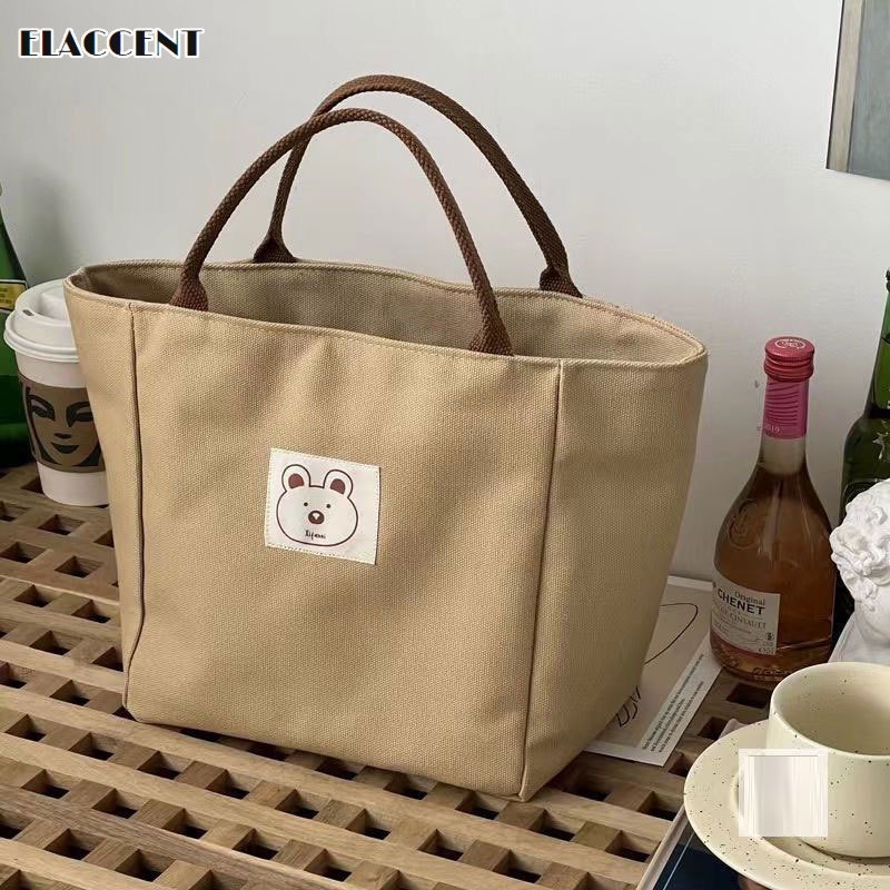 Ela Accent Túi Tote canvas Đựng Cơm Trưa Cầm Tay Đa Năng Đơn Giản Và Văn Hóa Nghệ Thuật Kiểu Nhật Bản