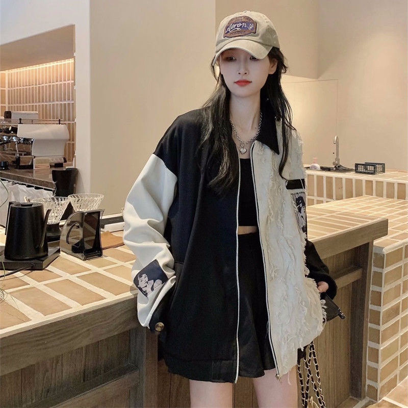 Áo Khoác Bóng Chày Cao Cấp Màu Sắc Tương Phản Phong Cách Hàn Quốc Thời Trang Xuân Thu Cho Nữ