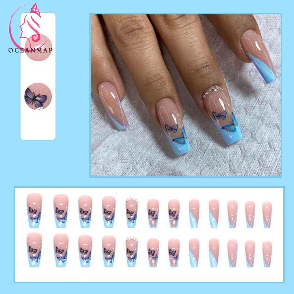 OCEANMAP Bộ Móng Tay Giả Hình Bướm Có Thể Tháo Rời Thời Trang