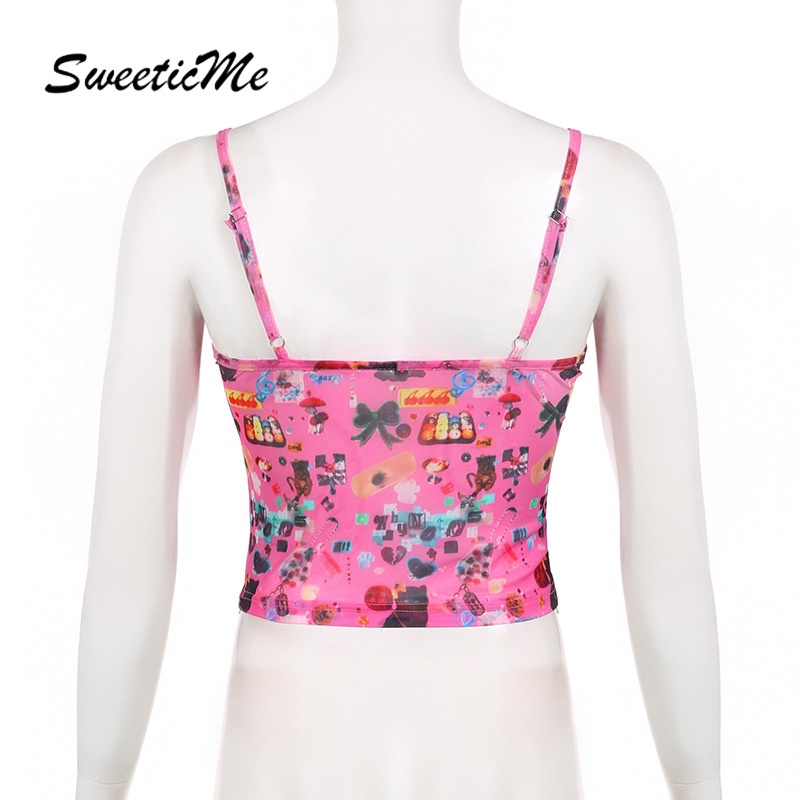 Áo Tank Top Cổ Chữ V Dáng Ôm In Họa Tiết Đính Nơ Thời Trang 2023 Cho Bạn Gái