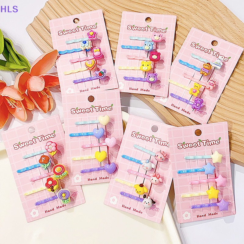 1 Bộ Kẹp Tóc Mái Hình Ngôi Sao / Trái Tim / Hoa Hoạt Hình Màu Sắc Ngọt Ngào Cho Bé Gái