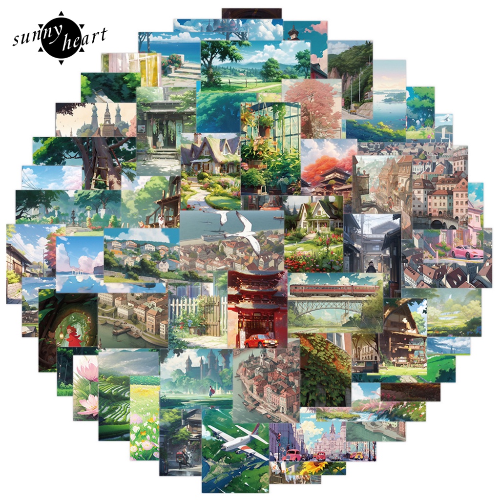 Sunnyheart Set 60 Miếng Dán Hình Dán Trang Trí Chai Nước Laptop Xe Hơi Ván Trượt Máy Tính Xe Đạp Sổ Lưu Niệm Đi Học