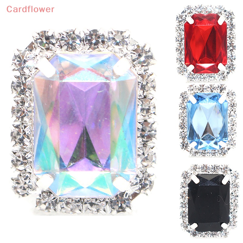 < Cardflower > Nút Hình Chữ Nhật Đáy Phẳng Bằng Acrylic Đáy Phẳng Đính Đá Kim Loại Phụ Kiện May Vá Quần Áo Thủ Công
