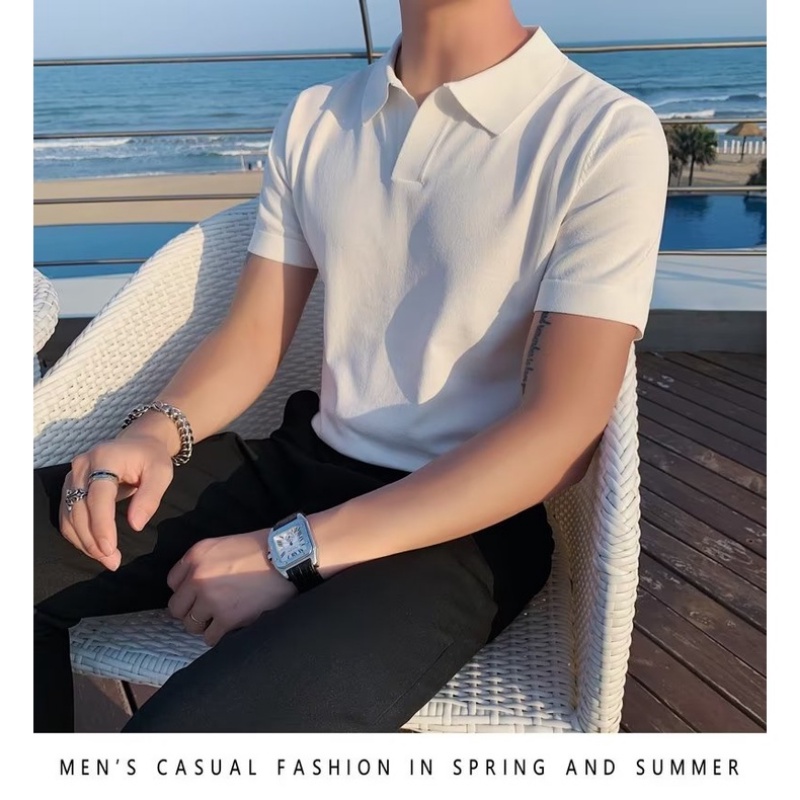 Áo Thun Nam Tay Ngắn Cổ Chữ V Màu Sắc Đơn Giản