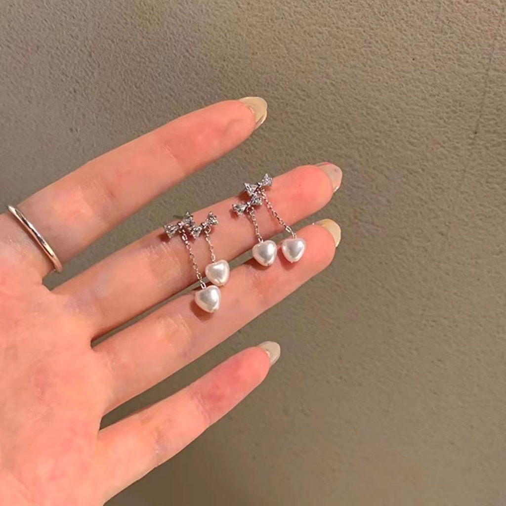 Bông Tai HìNh Nơ / TráI Tim ĐíNh NgọC Trai Giả Dễ Thương