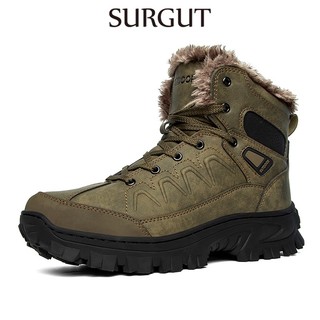 Surgut Mùa Đông Nam Giày Da Ngoài Trời Chống Thấm Nước Làm Việc Giày Bốt Nam Ấm Botas Đi Bộ Đường Dài Giày Trượt Tuyết