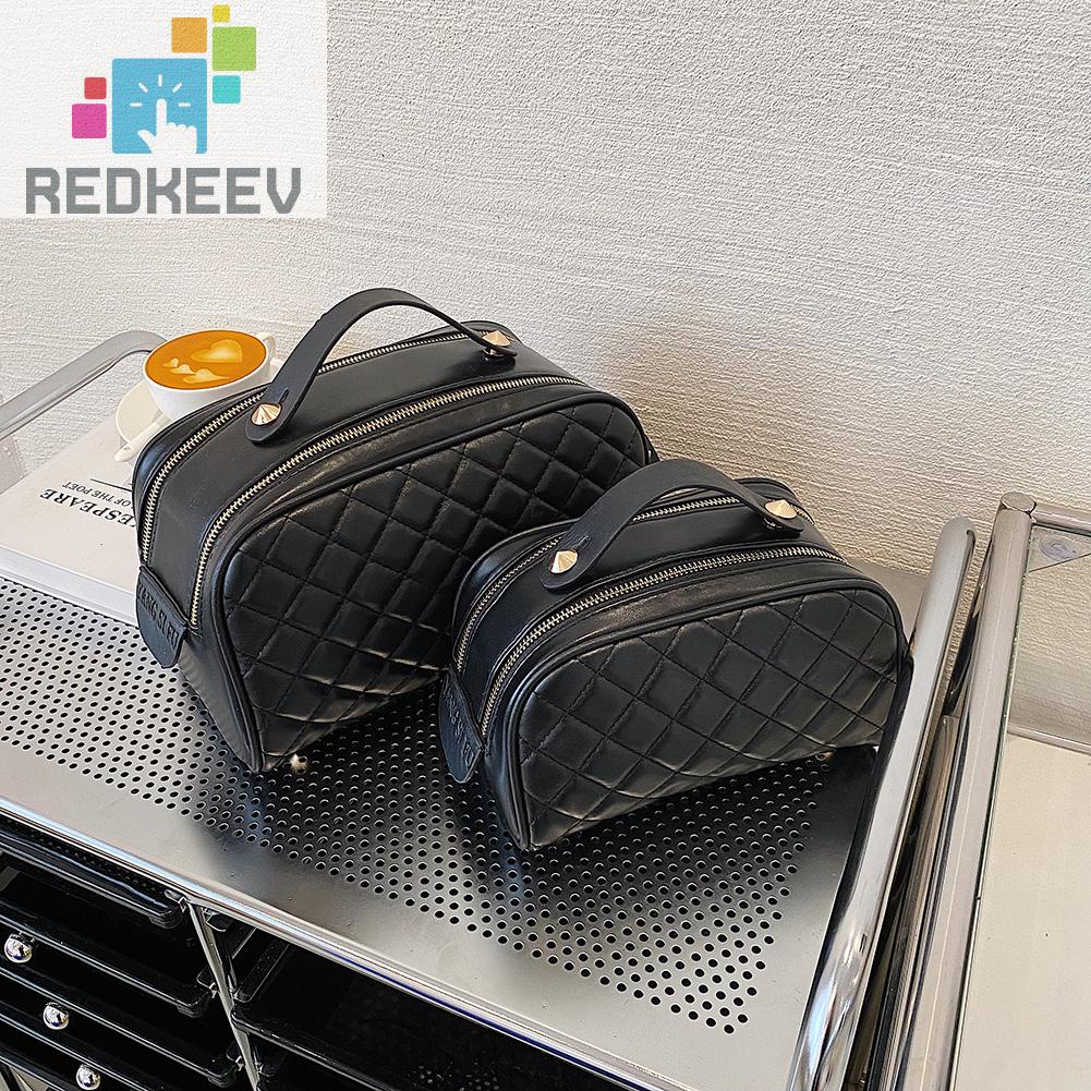 Túi Đựng Mỹ Phẩm Da PU Có Khóa Kéo Họa Tiết Kim Cương Sang Trọng Cho Nữ