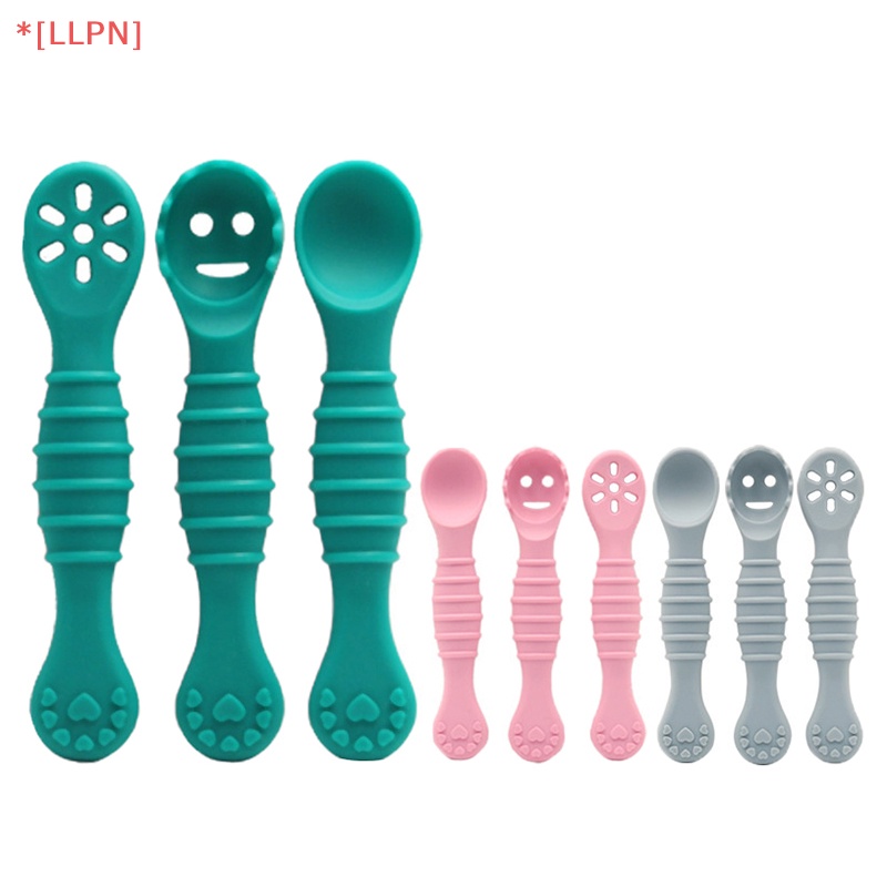 Bộ Muỗng Nĩa Bằng Silicon Mềm Tay Cầm Ngắn Cho Bé Tập Ăn