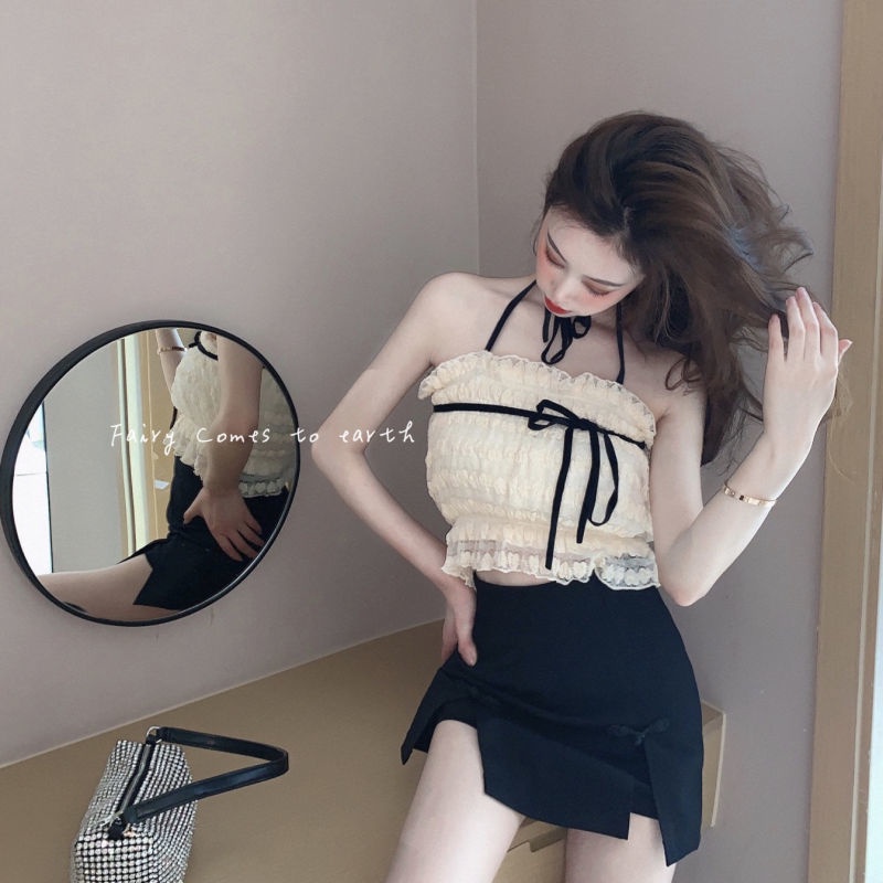 Áo Ống Ngắn Không Dây Hở Lưng Phối Ren Phong Cách Ngọt Ngào Phong Cách Mới Dành Cho Bạn Nữ