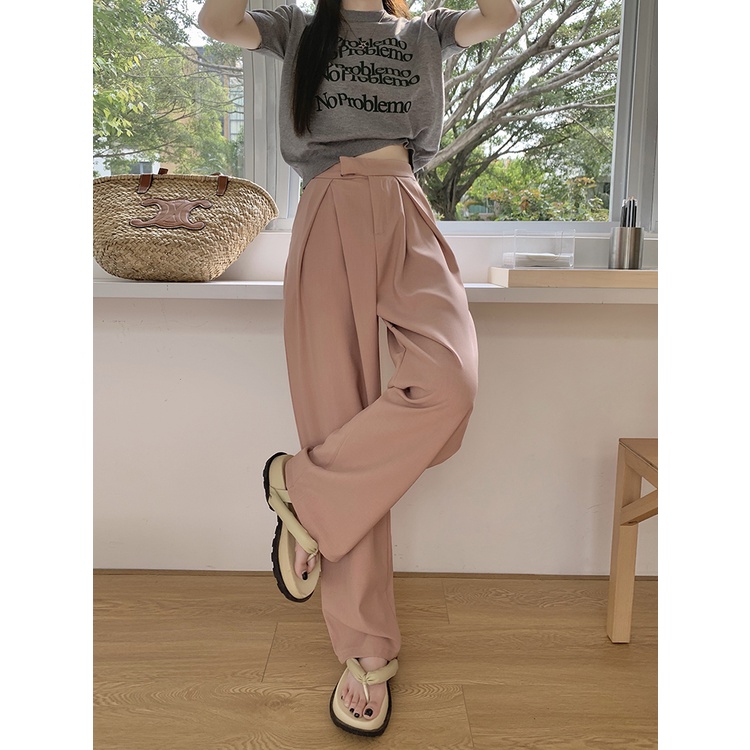 SUXI Quần Dài Ống Rộng Lưng Cao Tôn Dáng Hợp Thời Trang Phong Cách Hàn Quốc