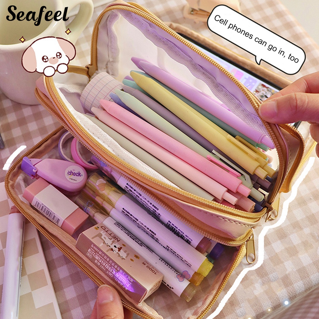 Túi Đựng Bút Bằng PVC Chống Nước Chống Bụi Họa Tiết Hoạt Hình Dễ Thương