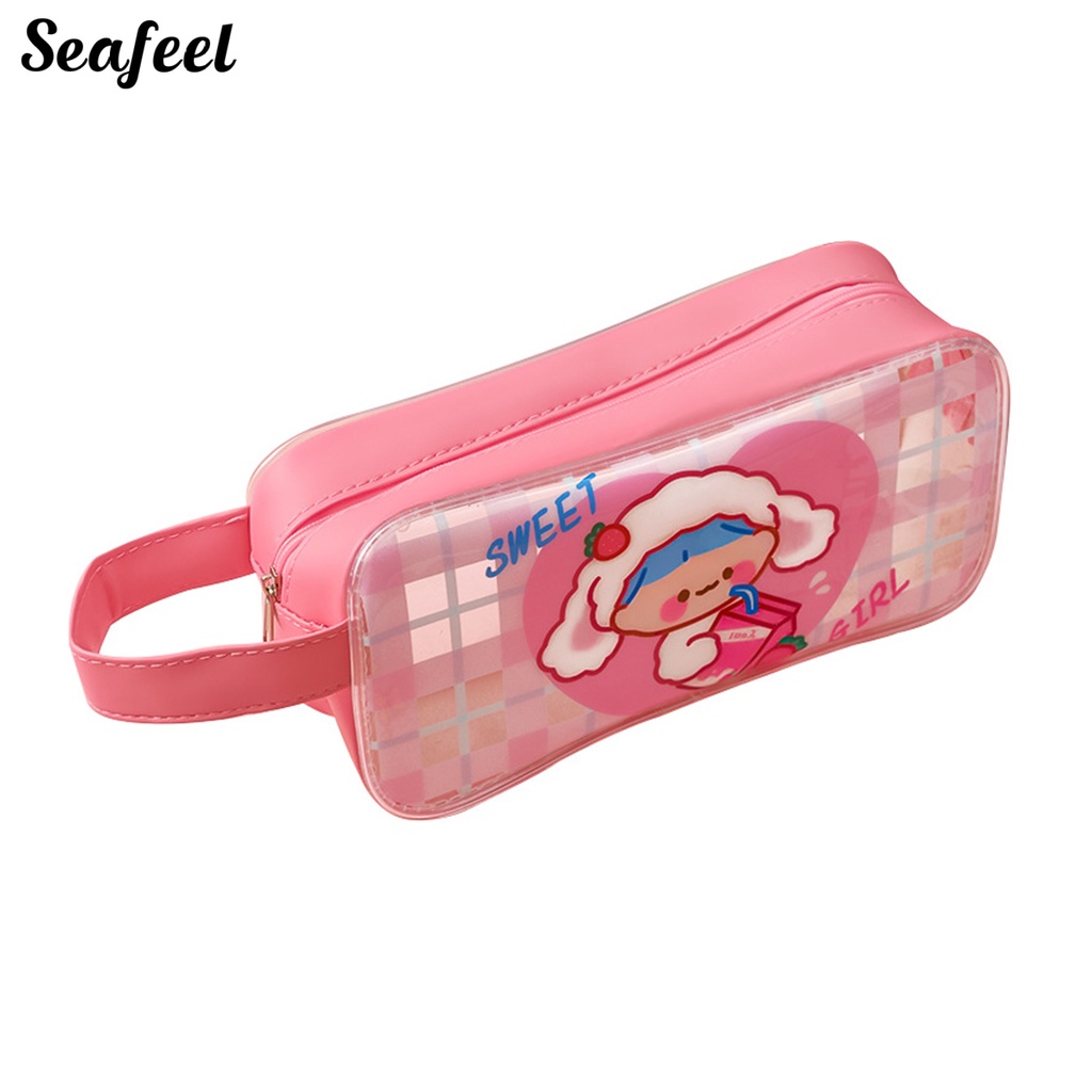 Túi Đựng Bút Trong Suốt Chống Thấm Nước Sức Chứa Lớn Có Khóa Kéo In Họa Tiết Hoạt Hình