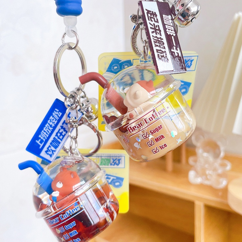 Móc Khóa Hình Gấu Trúc / Ngôi Sao / Cà Phê Hoạt Hình Dạng Nổi Đơn Giản Sáng Tạo