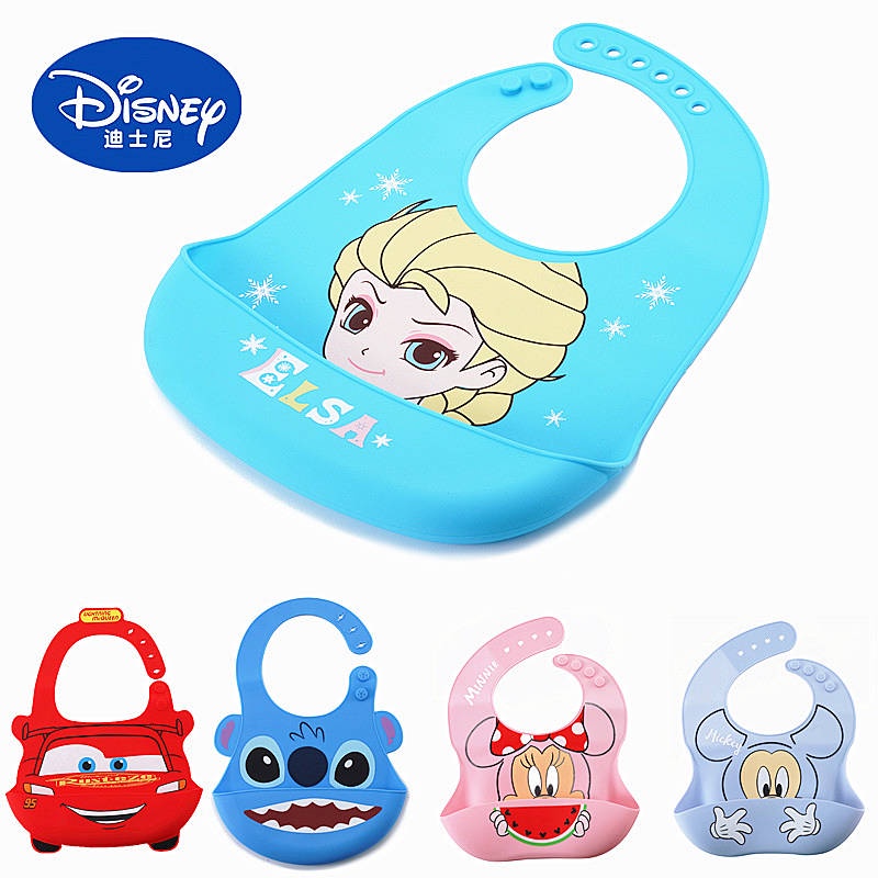 Disney Kids' Bib Rice Bib Silicone Waterproof Three-Dimensional Baby Washable Super Soft Saliva Large Silicone HEGK