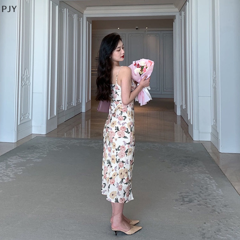 Đầm Midi Hai Dây Không Tay In Hoa Thời Trang Mùa Hè PJ