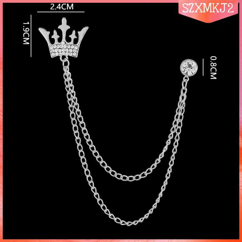 Ghim Cài Cà Vạt / Khăn Choàng / Mũ Hình Vương Miện Bằng Kim Loại Phối Dây Xích Tua Rua Siêu Bền Cho Nam