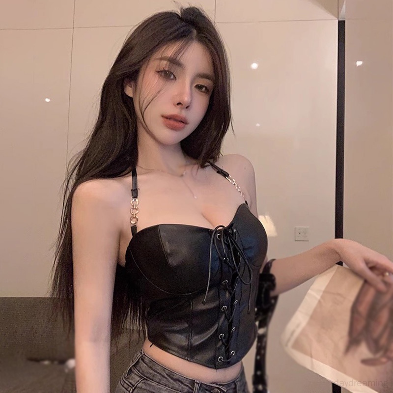Áo Croptop Da Pu Phong Cách Hàn Quốc Thời Trang Mùa Hè Cá Tính Cho Nữ