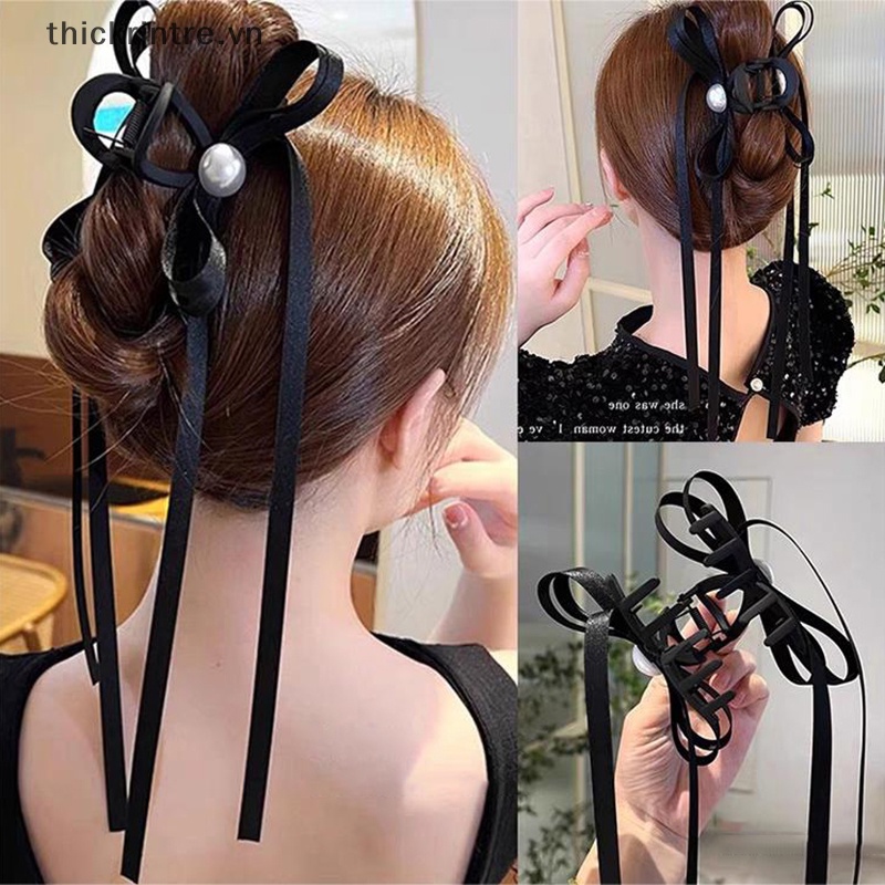 Kẹp Tóc Càng Cua Lớn Hình Nơ Đính Ngọc Trai Phong Cách Hàn Quốc Cho Nữ