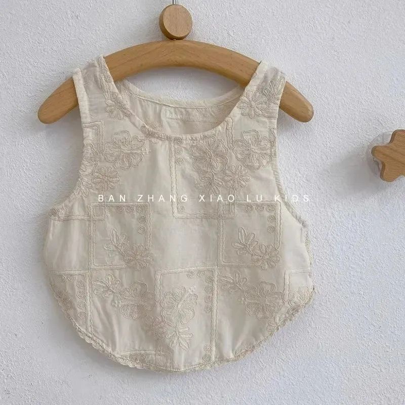 Bộ Áo Không Tay Thêu Họa Tiết Tinh Tế Mẫu Mới 2023 Dành Cho Bé Gái