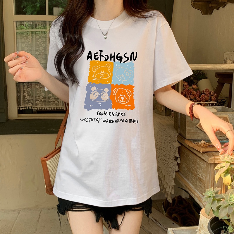 Áo Thun Tay Ngắn Dáng Rộng In Họa Tiết Hoạt Hình Phong Cách Phương Tây Thời Trang Mùa Hè Cho Nữ