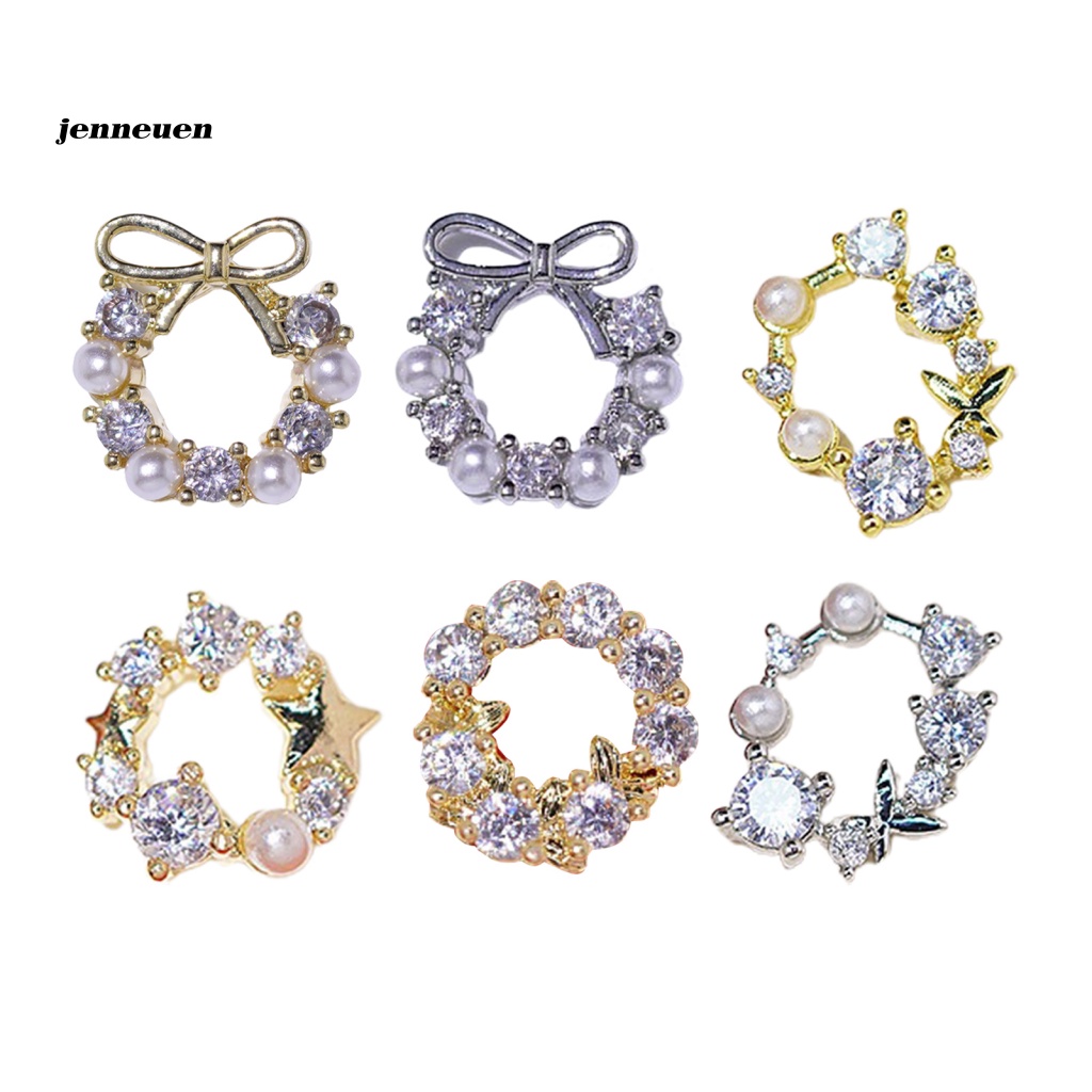 Set 5 Phụ Kiện Trang Trí Móng Tay Hình Vòng Hoa Đính Ngọc Trai / Nơ Xinh Xắn