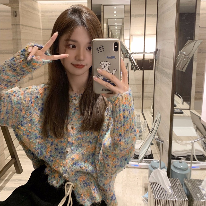 Áo Khoác Cardigan Dệt Kim Mềm Mại Họa Tiết Chấm Bi Nhiều Màu Phong Cách Retro Nhật Bản Thanh Lịch Cho Nữ