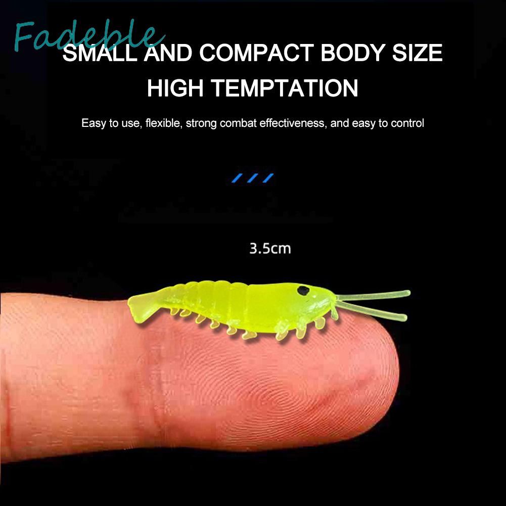 50 Mồi Tôm Giả Câu Cá Nhựa PVC Mềm Phát Quang 3.5cm