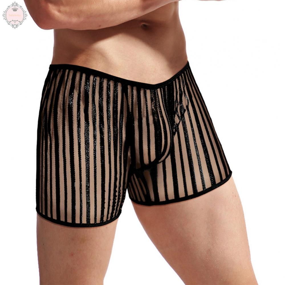 Men Underwear Sheer Shorts Soft Striped Breathable Underpants Comfortable