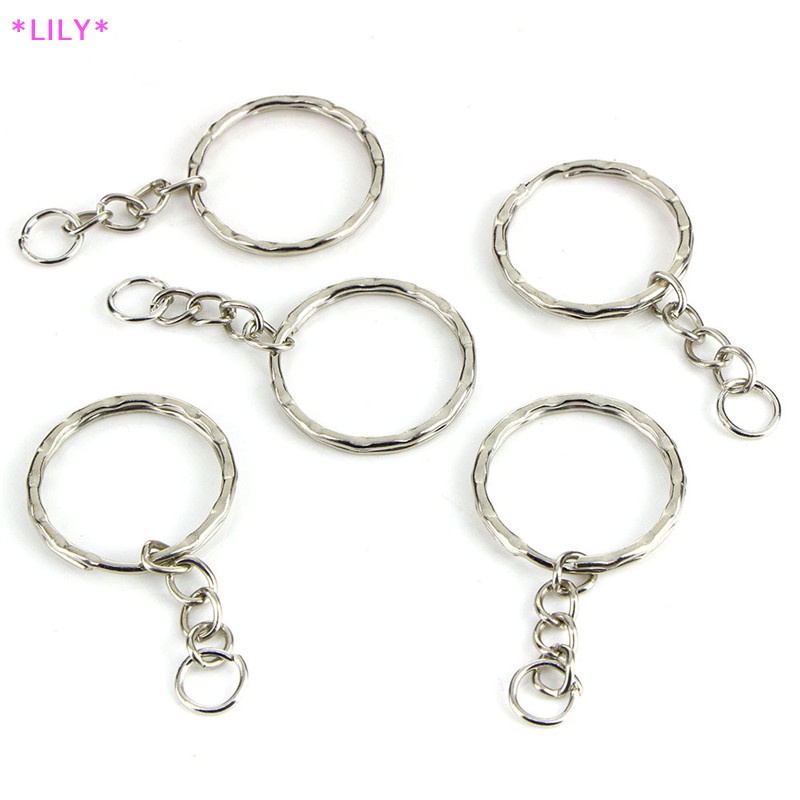 Lily 50 chiếc móc chìa khóa bạc đánh bóng 25mm Tự làm móc khóa vòng chia ngắn Móc Chìa Khóa uuu