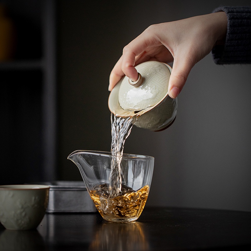 Tách Trà Đơn Bằng Sứ Có Nắp Đậy Hình Hoa Mộc Lan huayun  sancai kung fu