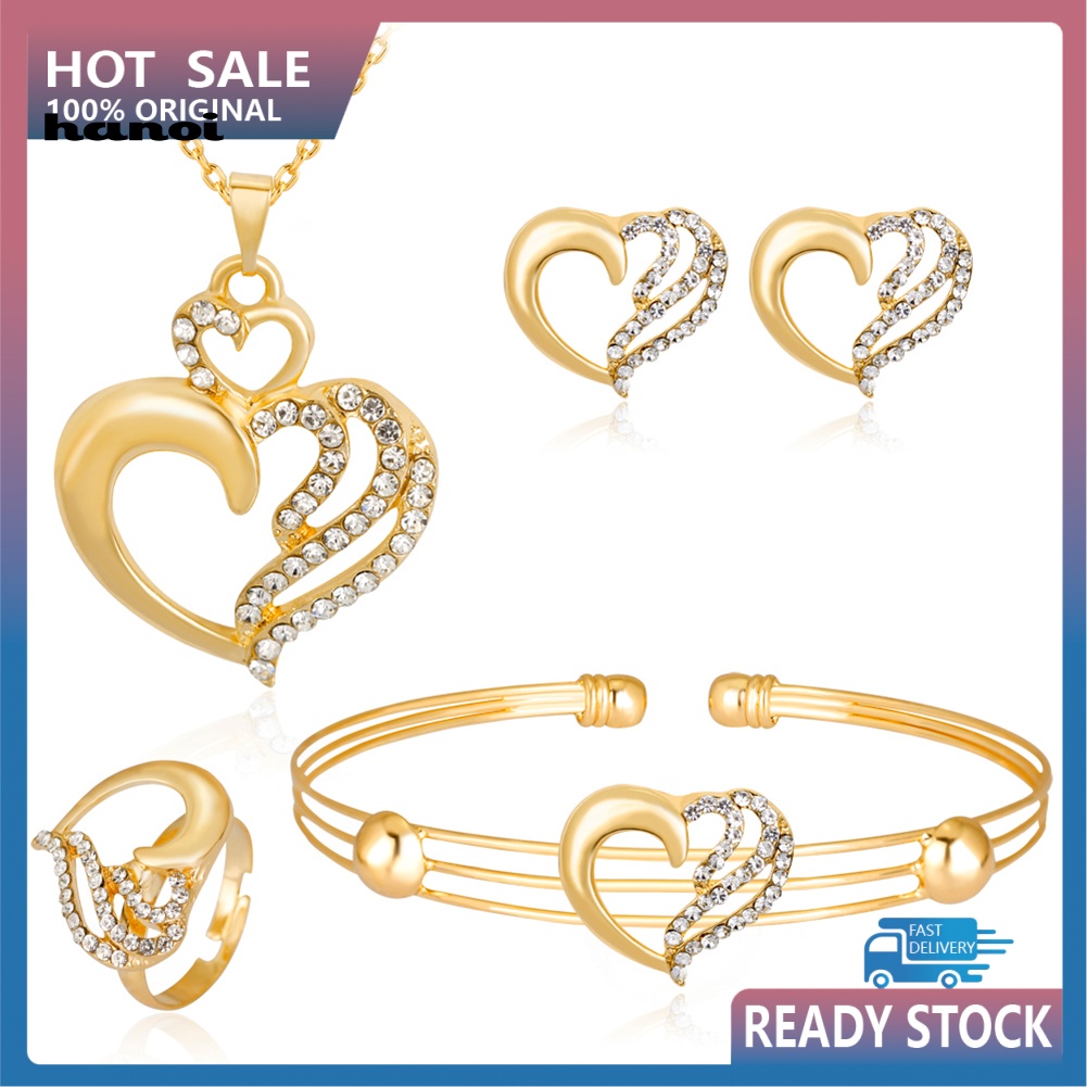 Bộ Trang Sức Mặt Trái Tim Rỗng Đính Đá Thời Trang