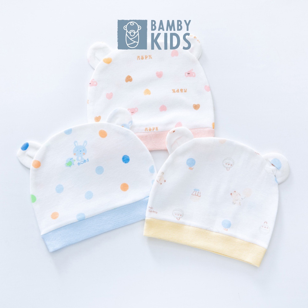 Mũ sơ sinh cotton họa tiết nhí Bambykids